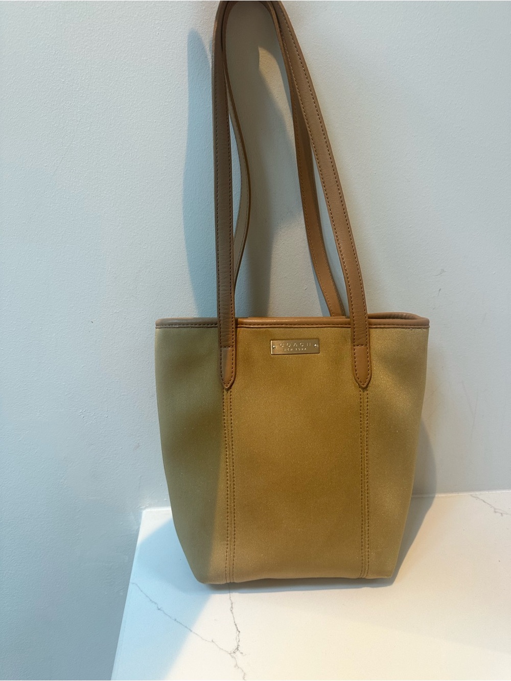 Coach 1999  Vintage NeopreneTan Tote Bag with Leather Trim
